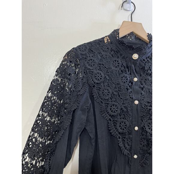 Victorian Edwardian Inspired Romantic Goth Whimsigoth Button Up Top M Witchy Y2K - Picture 4 of 12